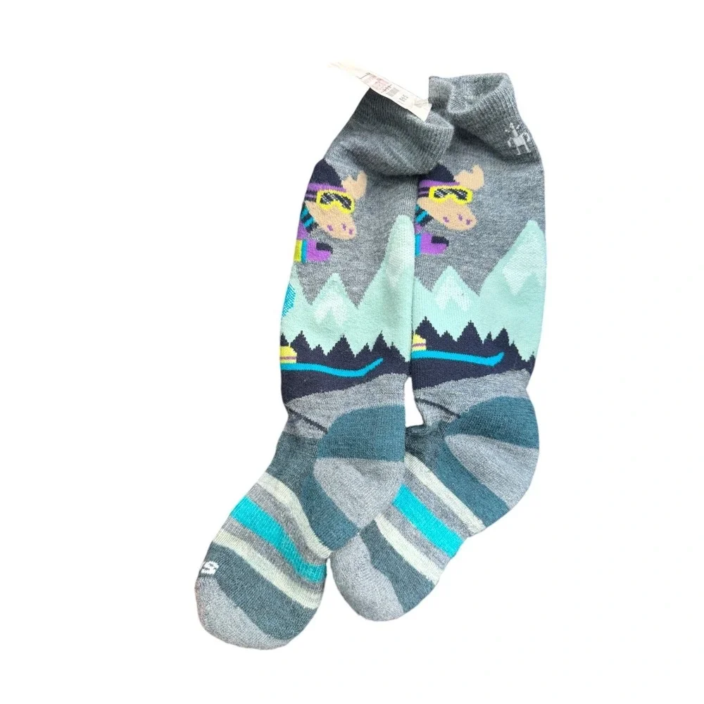Smartwool Kids Wintersport Full Cushion Ski Socks‎ Gray Teal Moose Small NWT